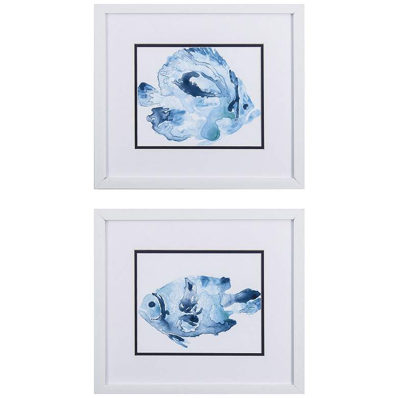 Image 1 Blue Ocean Fish A 16"W x 14"H Framed Art Set of 2