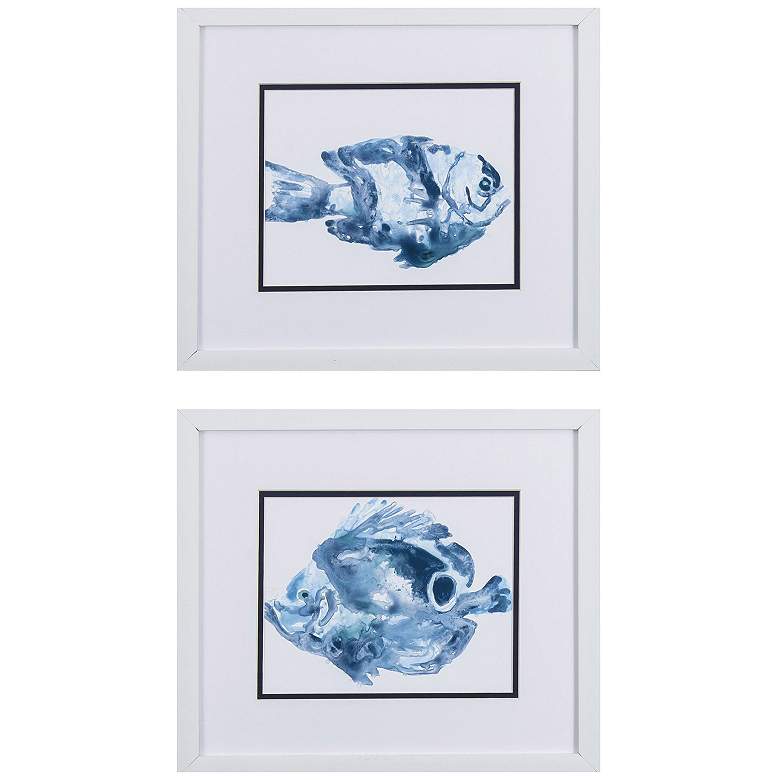 Image 1 Blue Ocean Fish B 16"W x 14"H Framed Art Set of 2