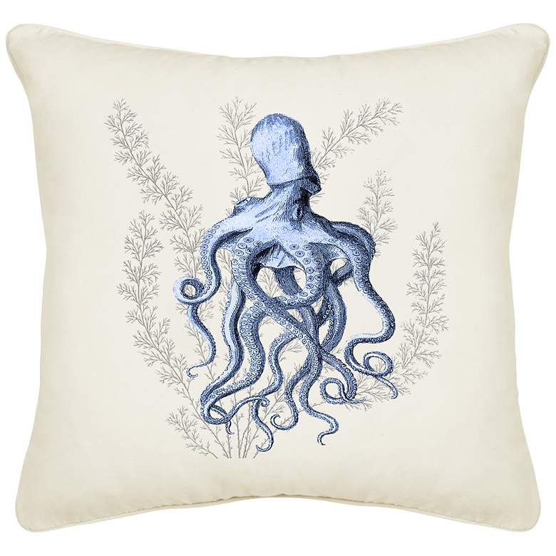 Image 1 Blue Octopus Cream Canvas 18 inch Square Pillow