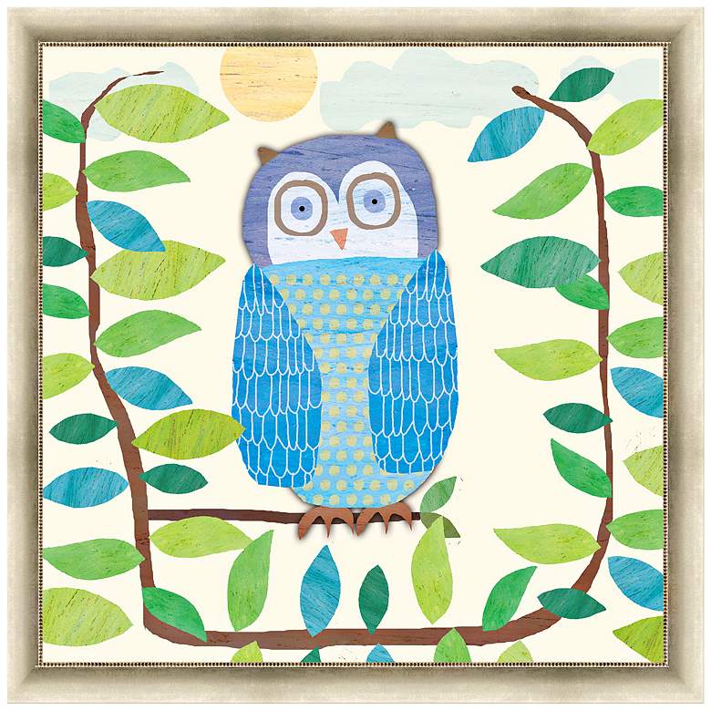 Image 1 Blue Owl 24 inch Square Light Gold Framed Canvas Art