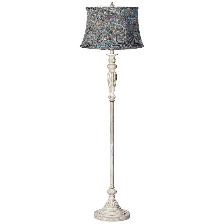 Image 1 Blue Paisley Shade Vintage Chic Antique White Floor Lamp