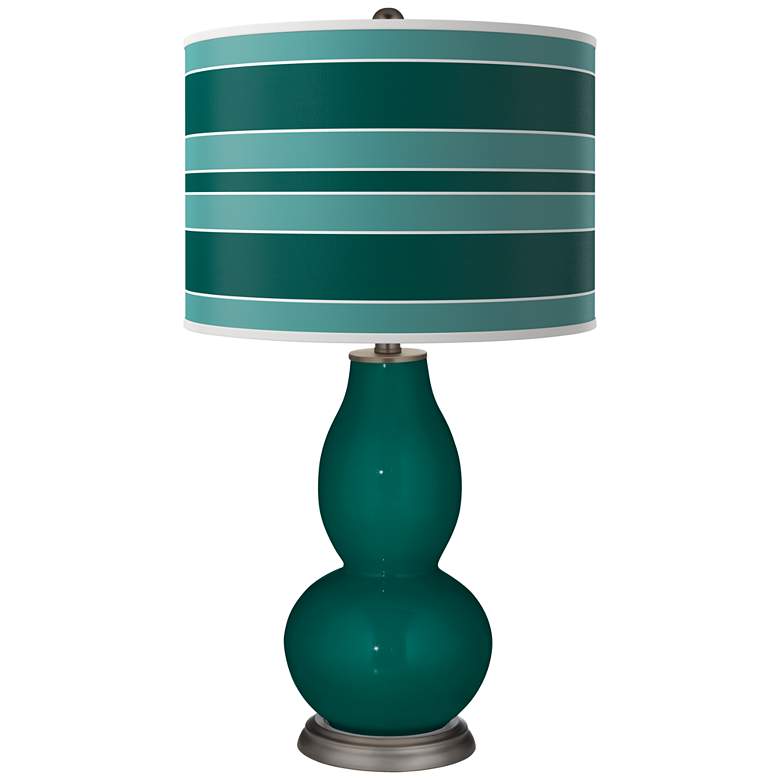 Image 1 Blue Peacock Bold Stripe Double Gourd Table Lamp