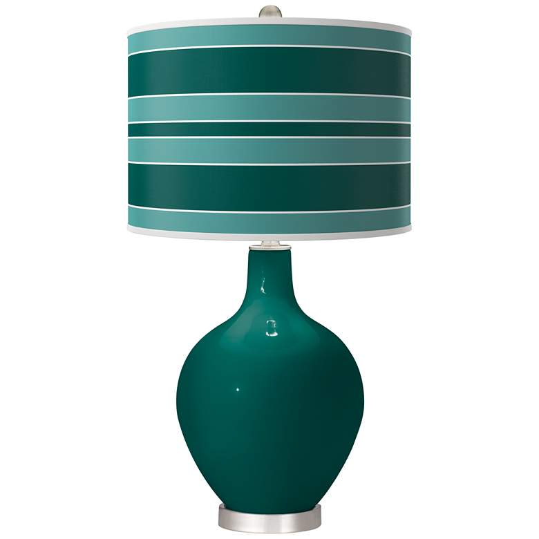 Image 1 Blue Peacock Bold Stripe Ovo Table Lamp