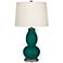 Blue Peacock Double Gourd Table Lamp with Vine Lace Trim