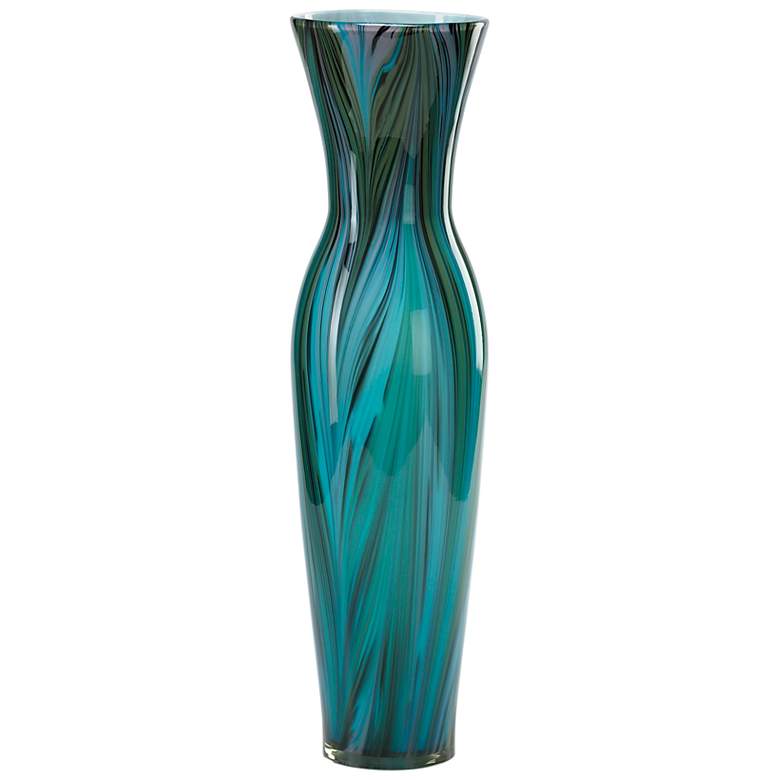 Image 1 Blue Peacock Feather Pattern 23 inch High Glass Vase