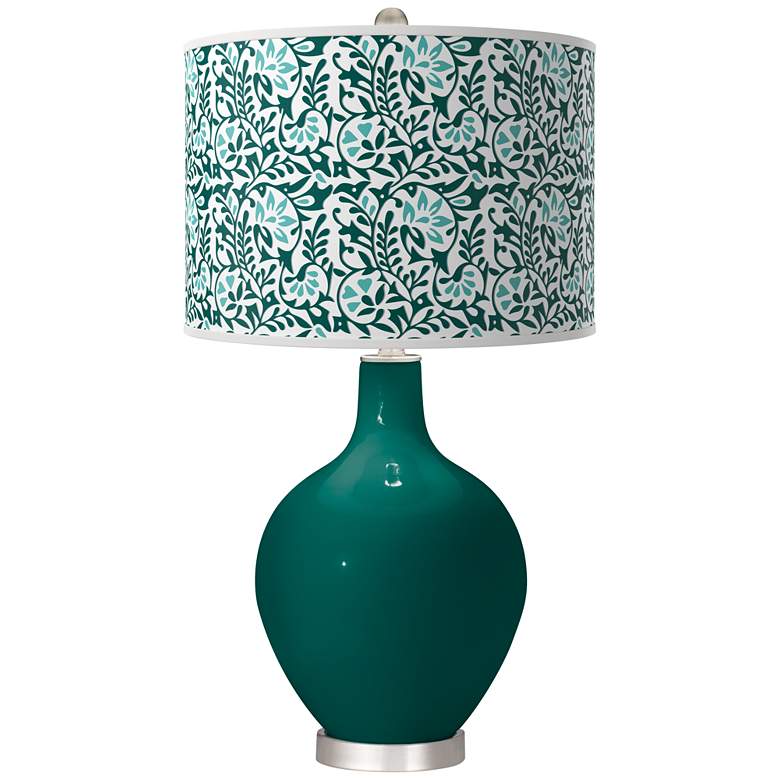 Image 1 Blue Peacock Gardenia Ovo Table Lamp