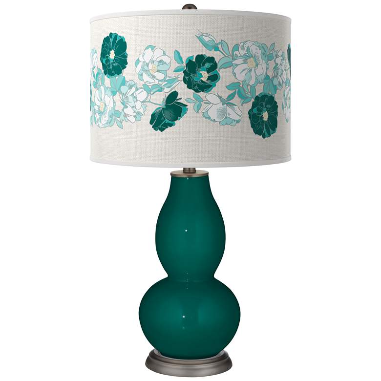 Image 1 Blue Peacock Rose Bouquet Double Gourd Table Lamp