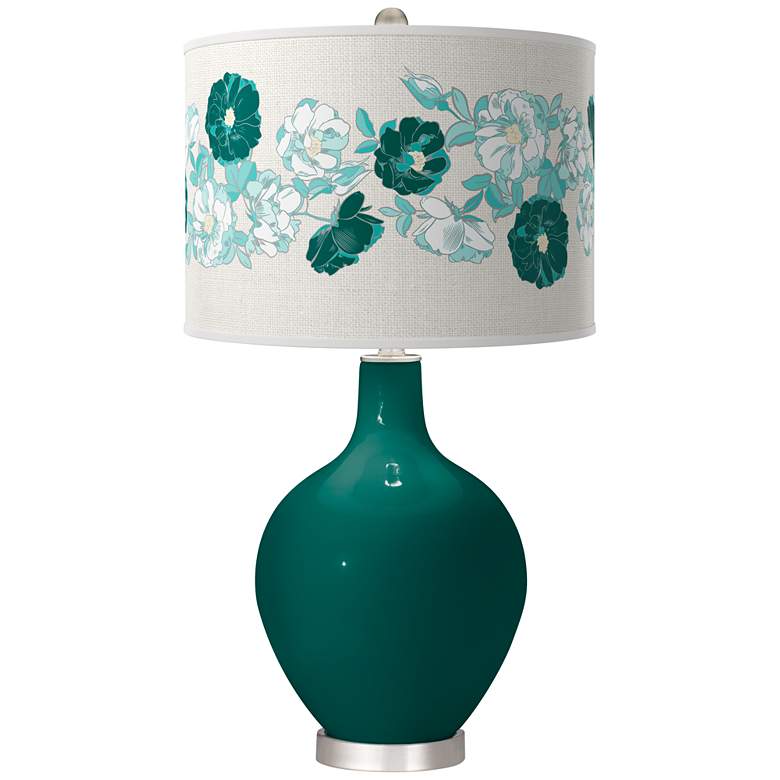 Image 1 Blue Peacock Rose Bouquet Ovo Table Lamp