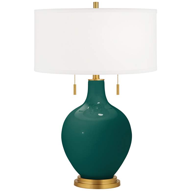 Image 1 Blue Peacock Toby Brass Accents Table Lamp