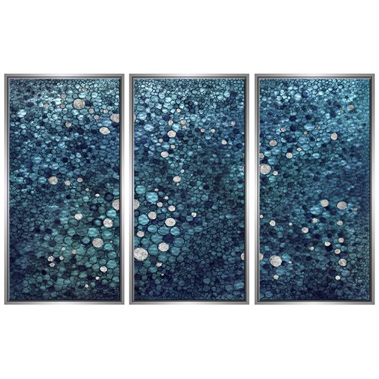 Image 1 Blue Pebble 40" High Triptych Framed Canvas Wall Art