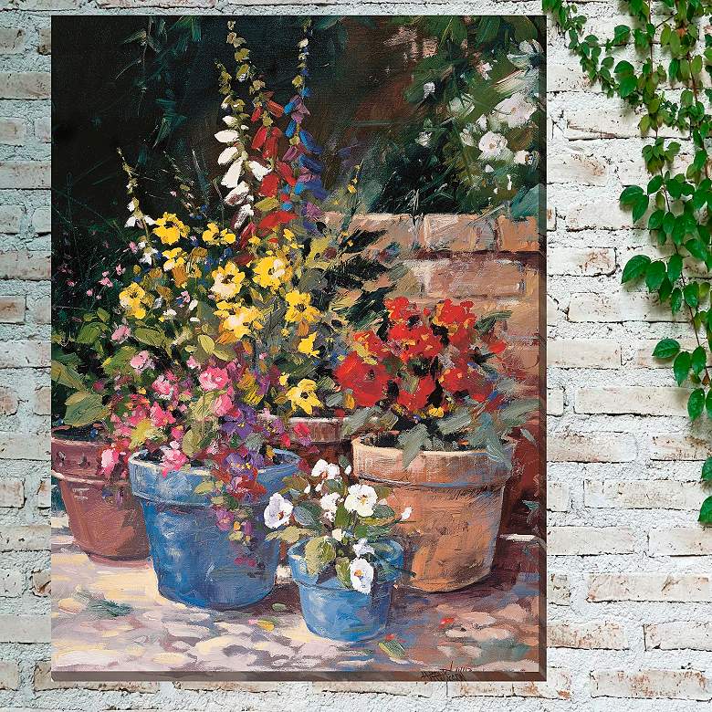 Image 1 Blue Pots 40" High All-Weather Outdoor Canvas Wall Art