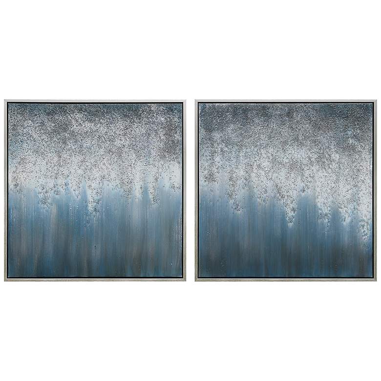Image 2 Blue Rain 72 inchW Metallic 2-Piece Framed Canvas Wall Art Set