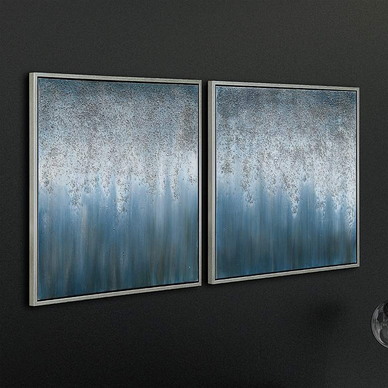 Image 1 Blue Rain 72"W Metallic 2-Piece Framed Canvas Wall Art Set