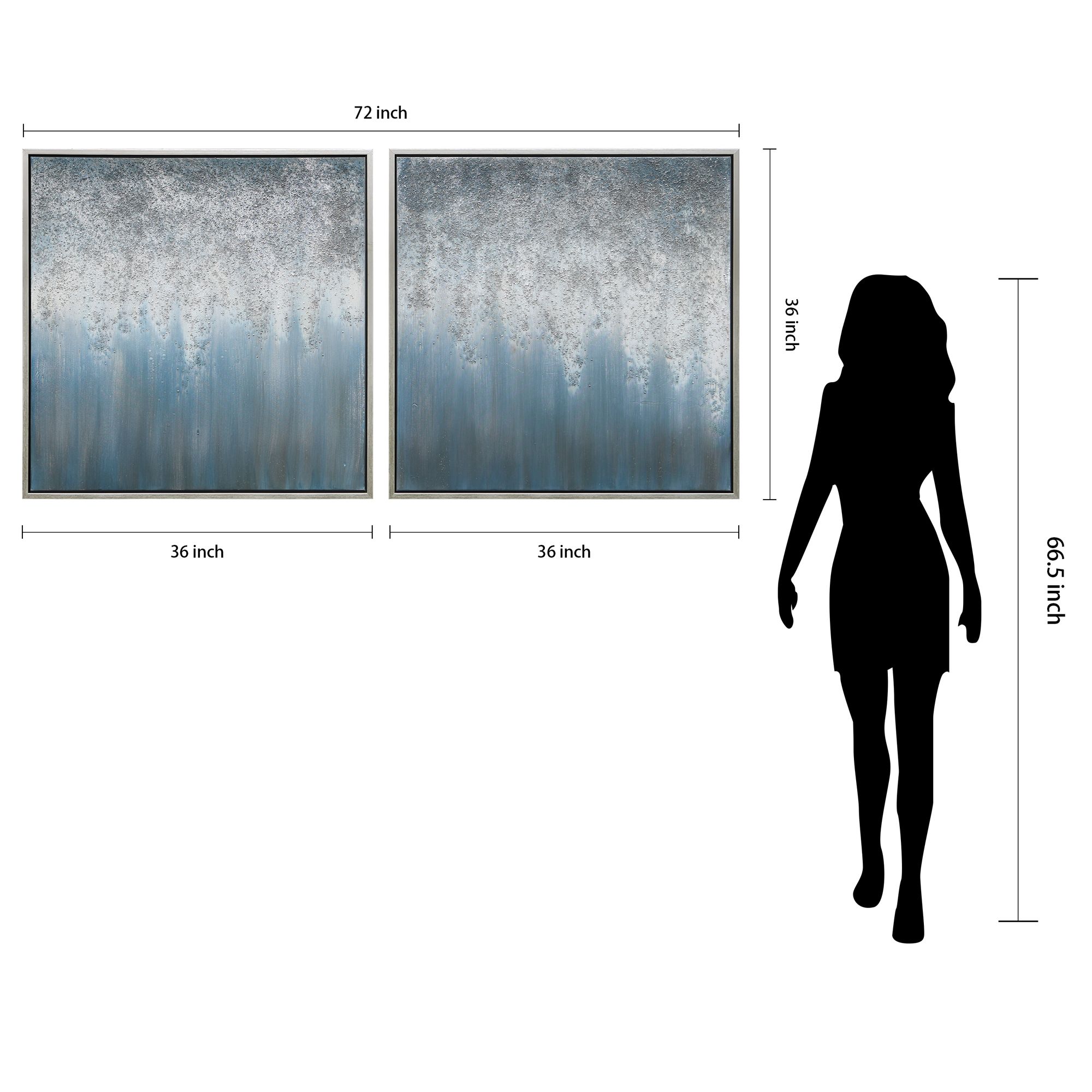 Blue Rain 72"W Metallic 2-Piece Framed Canvas Wall Art Set