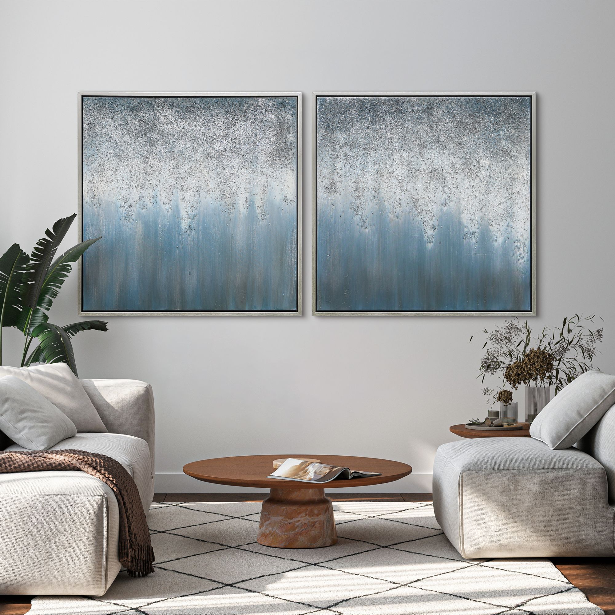 Blue Rain 72"W Metallic 2-Piece Framed Canvas Wall Art Set