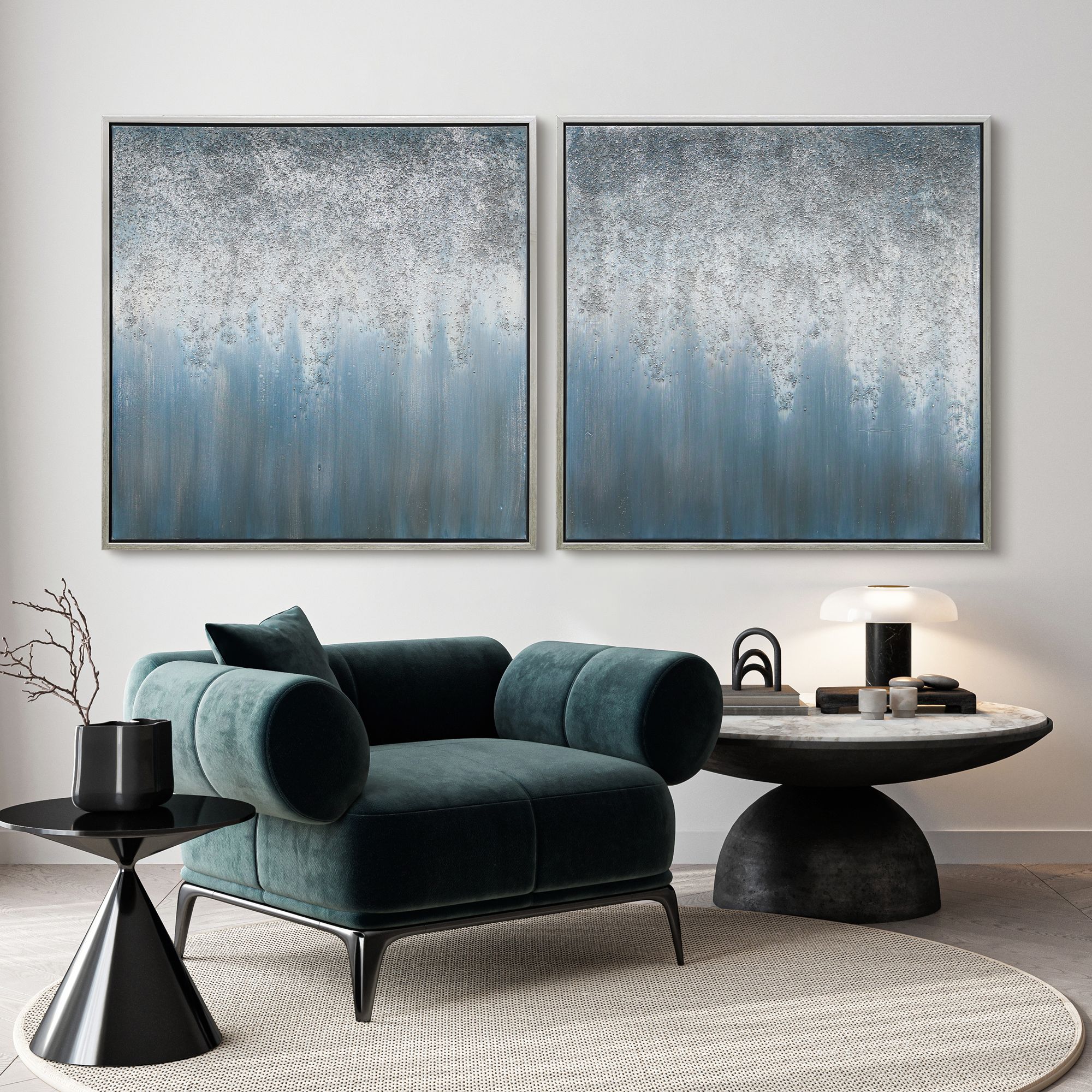 Blue Rain 72"W Metallic 2-Piece Framed Canvas Wall Art Set