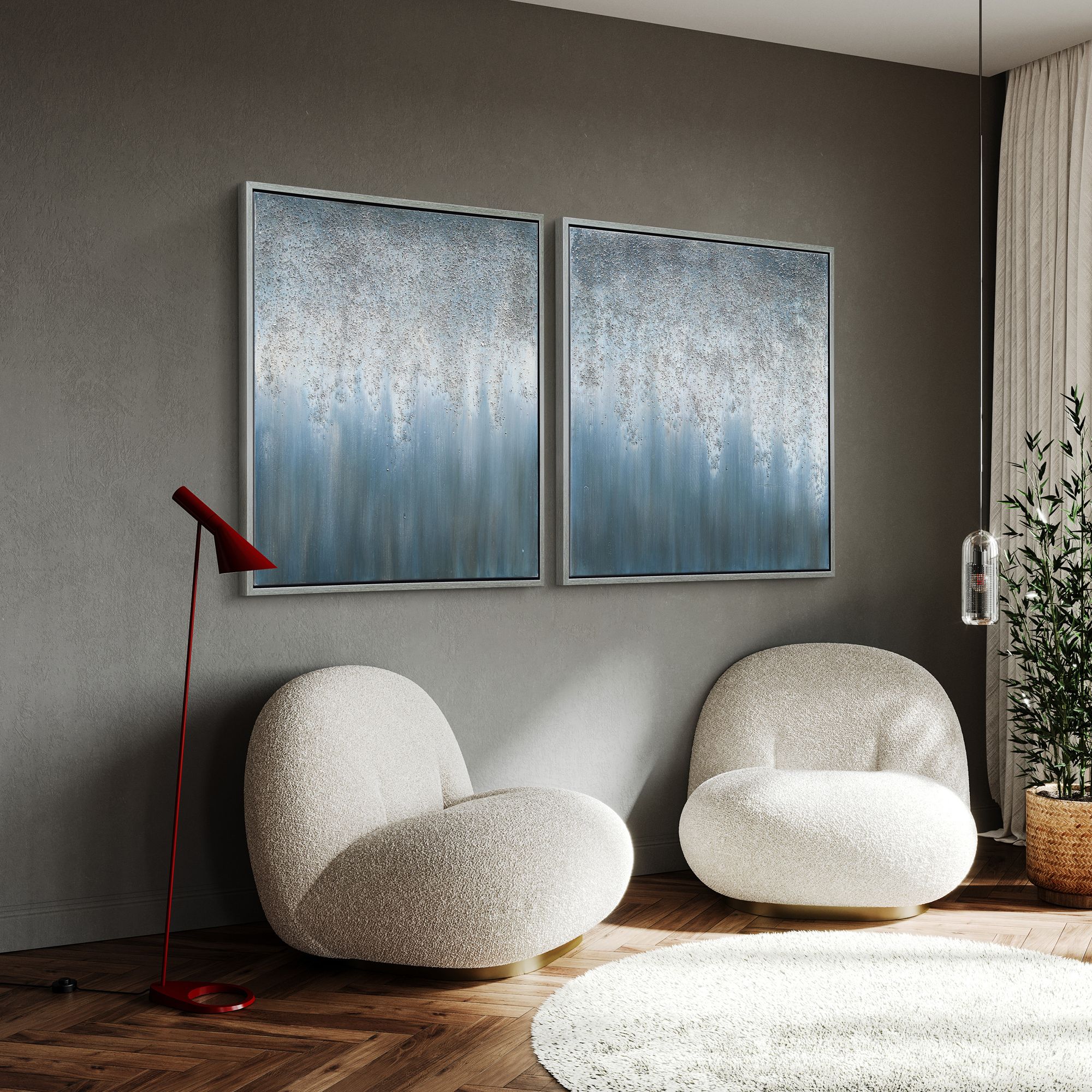 Blue Rain 72"W Metallic 2-Piece Framed Canvas Wall Art Set