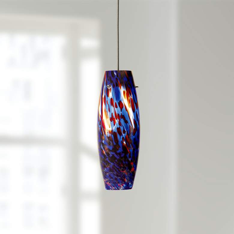 Image 1 Blue Red 3 1/4 inch Wide Brushed Steel Low Voltage Mini Pendant