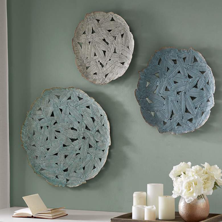 Image 1 Blue Rosalie 3-Piece Painted Metal Wall Art Set