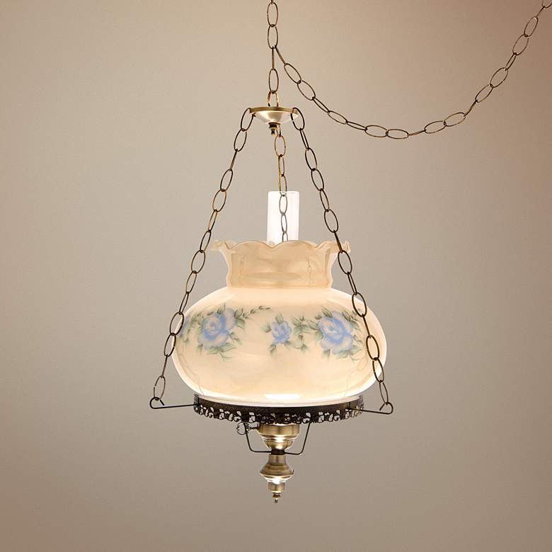 Image 1 Blue Rose with Amber Glaze 17 inch Wide Plug-in Swag Chandelier