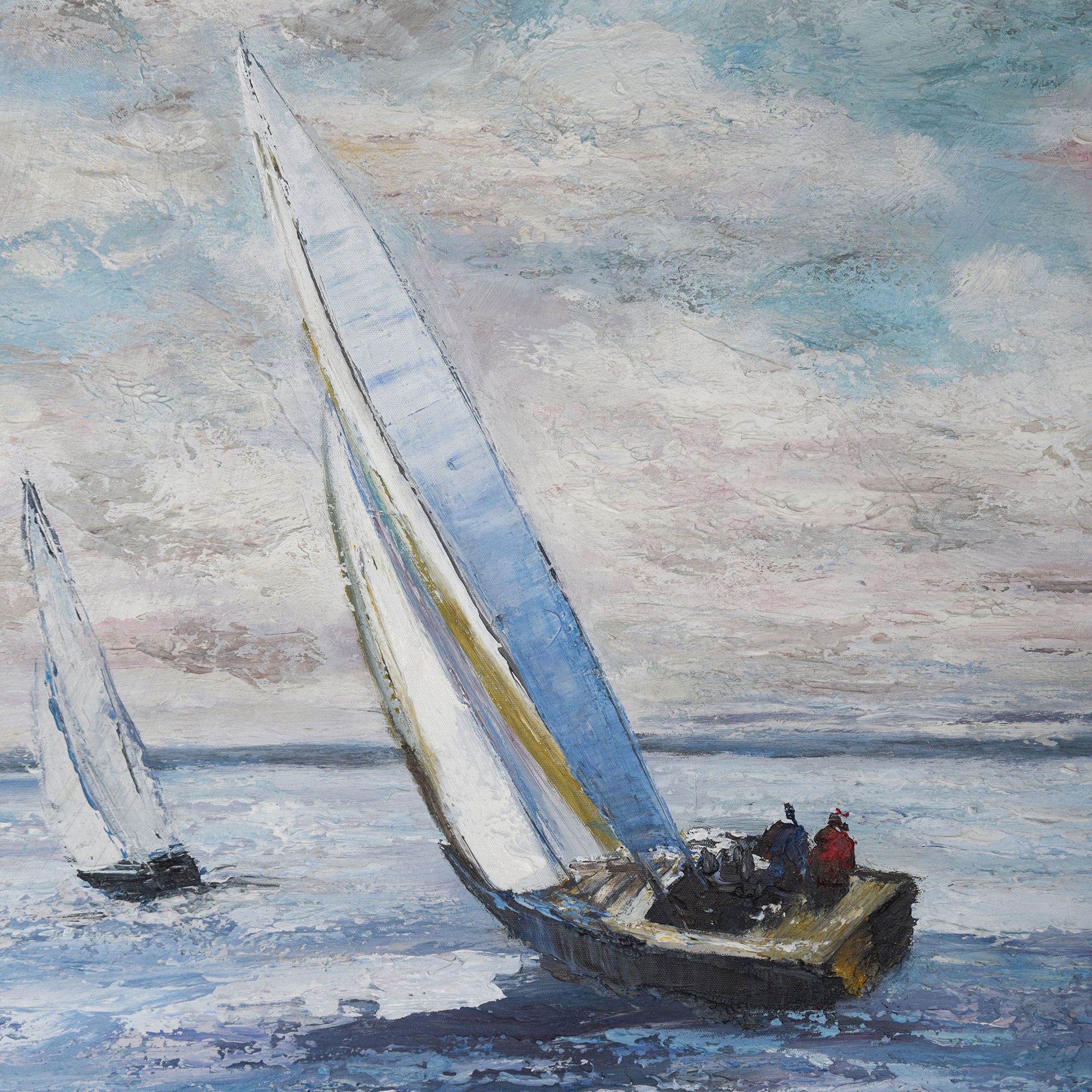 Image 4 Blue Sails 49.75"H x 37.75"W Hand Painted Framed Canvas Wall Art more views