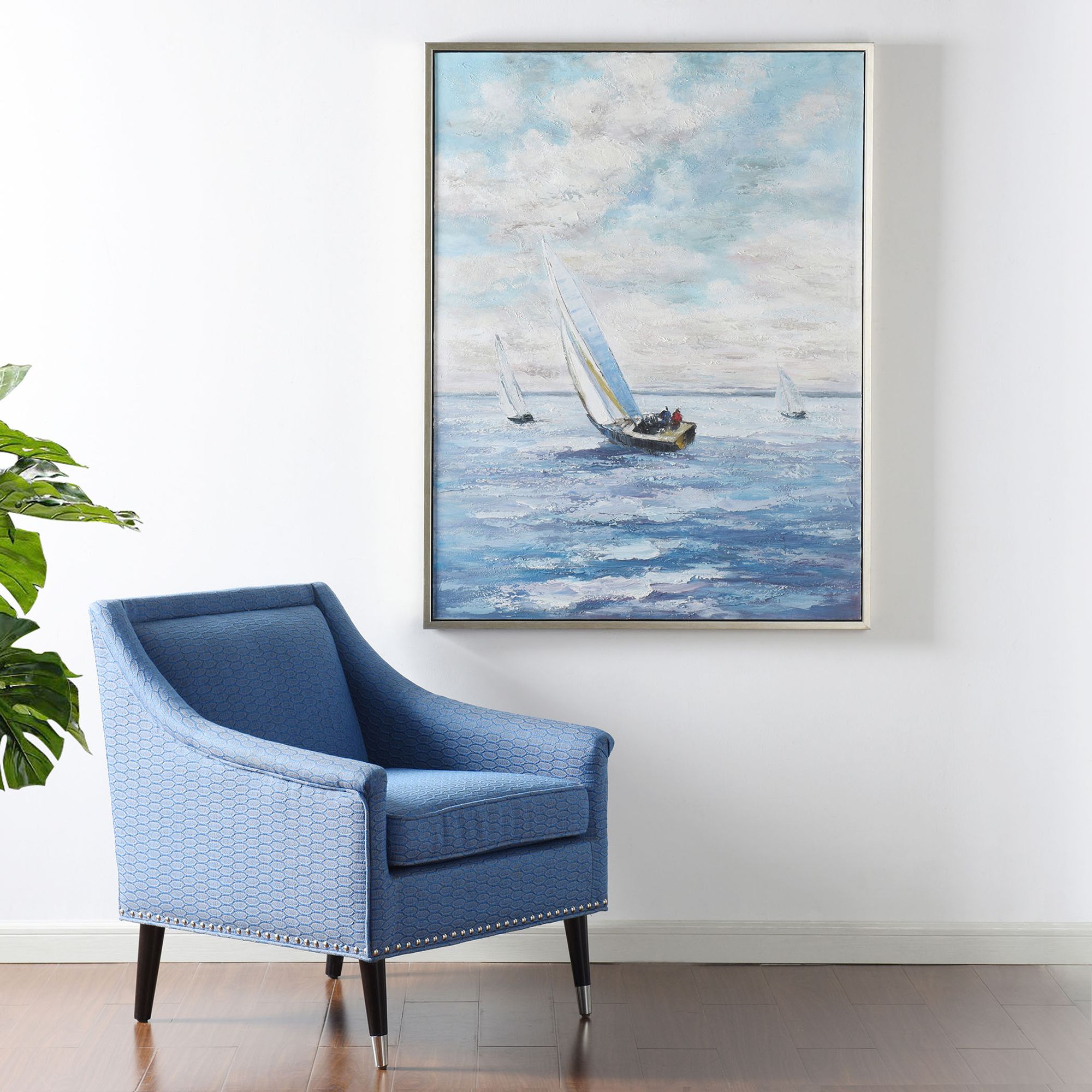 Image 6 Blue Sails 49.75"H x 37.75"W Hand Painted Framed Canvas Wall Art more views