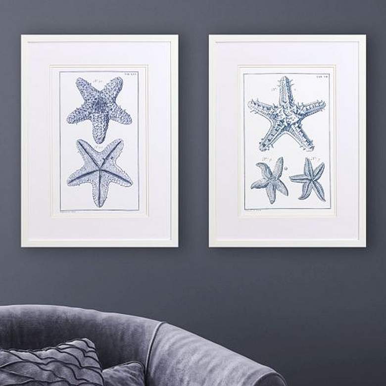 Image 2 Blue Sea Stars B 25" High 2-Piece Framed Wall Art Set