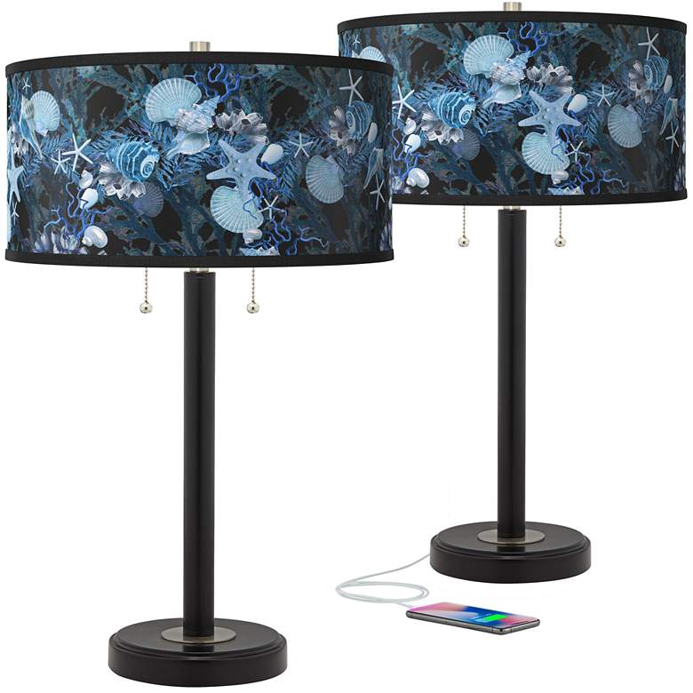 Image 1 Blue Seas Arturo Black Bronze USB Table Lamps Set of 2