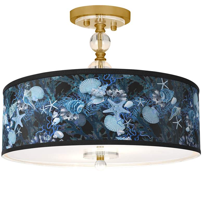 Image 1 Blue Seas Giclee 16 inchW Gold Semi-Flush Ceiling Light