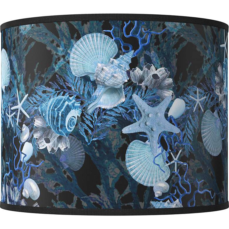 Image 1 Blue Seas White Giclee Round Drum Lamp Shade 14x14x11 (Spider)