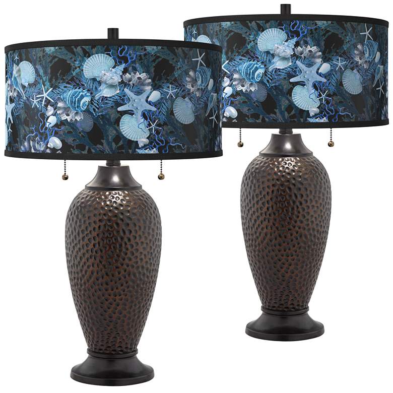 Image 1 Blue Seas Zoey Hammered Oil-Rubbed Bronze Table Lamps Set of 2