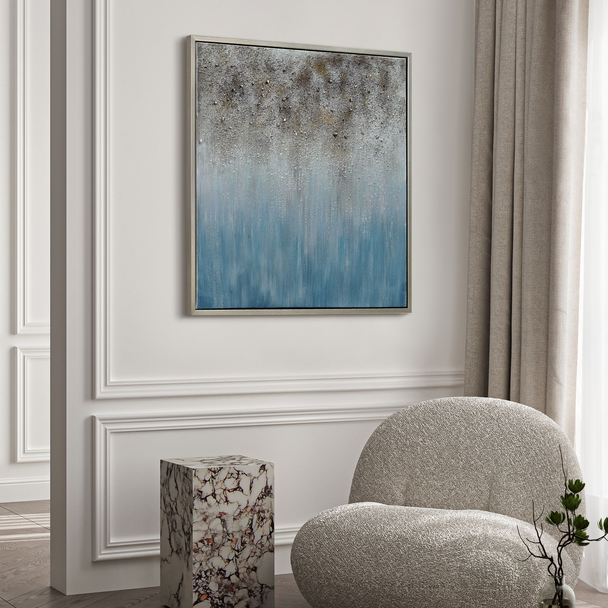 Blue Shadow 36" Square Framed Canvas Wall Art in scene