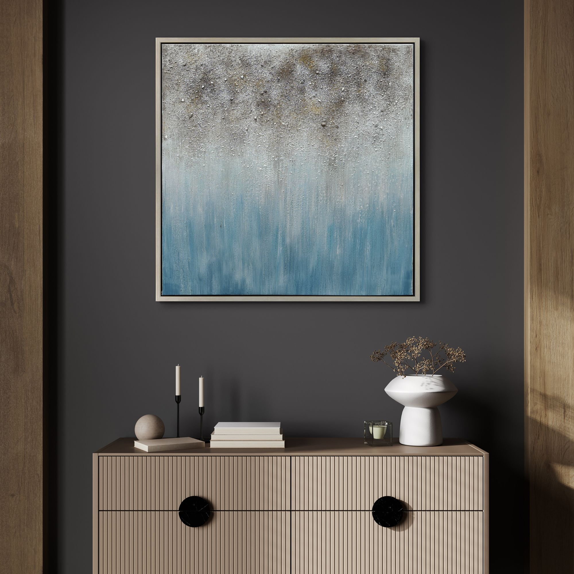 Blue Shadow 36" Square Framed Canvas Wall Art in scene