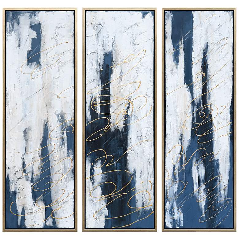 Image 3 Blue Shadows 60" High 3-Piece Framed Canvas Wall Art Set