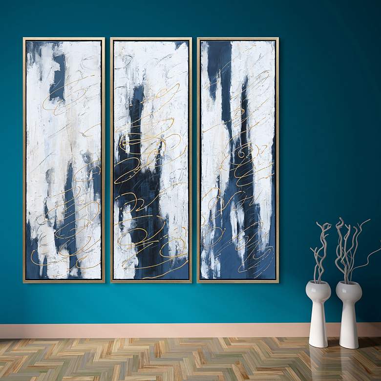 Image 2 Blue Shadows 60" High 3-Piece Framed Canvas Wall Art Set