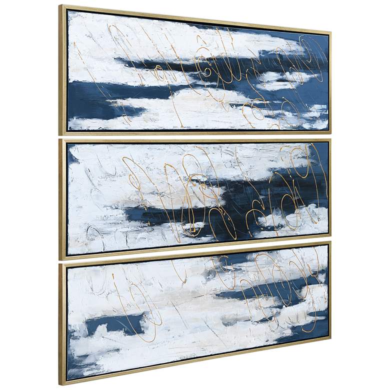 Image 5 Blue Shadows 60" High 3-Piece Framed Canvas Wall Art Set more views