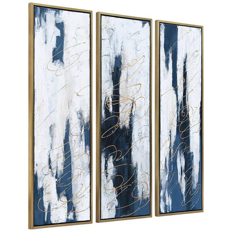 Image 6 Blue Shadows 60" High 3-Piece Framed Canvas Wall Art Set more views