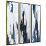 Blue Shadows 60" High 3-Piece Framed Canvas Wall Art Set in scene