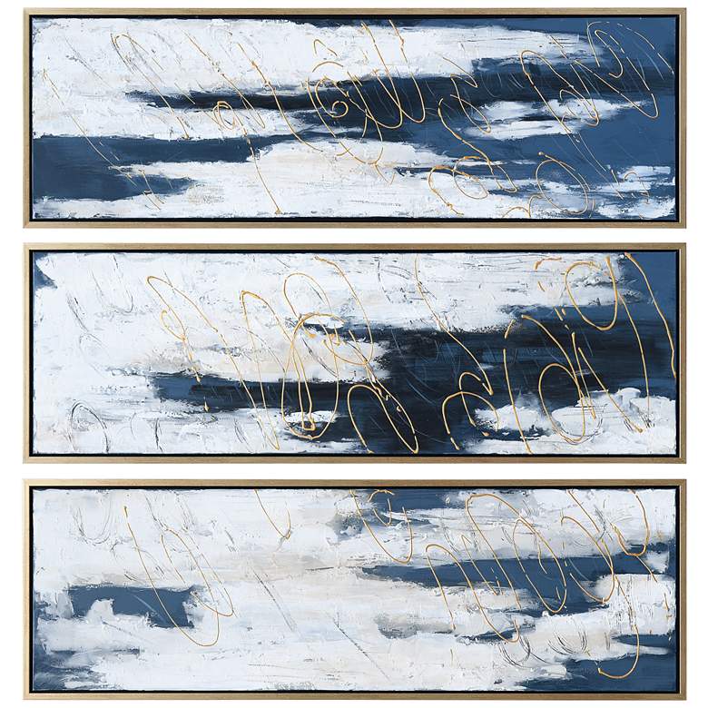 Image 7 Blue Shadows 60" High 3-Piece Framed Canvas Wall Art Set more views