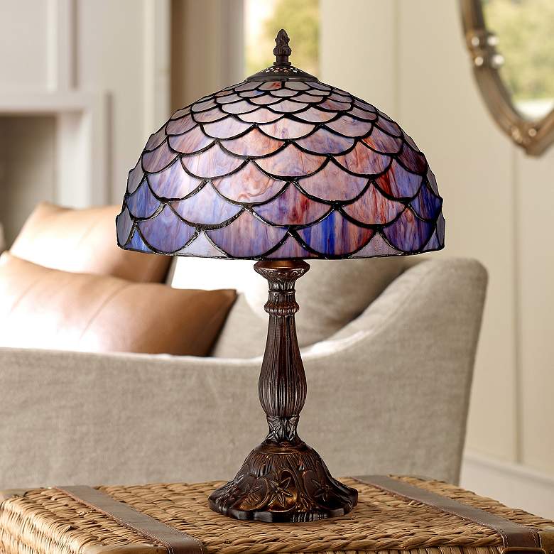 Image 1 Blue Shell Tiffany Style 18 inch High Accent Table Lamp