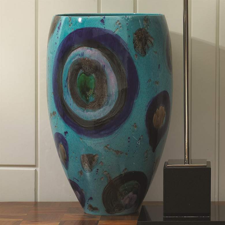 Image 1 Blue Spots 22" High Ceramic Decorative Vase