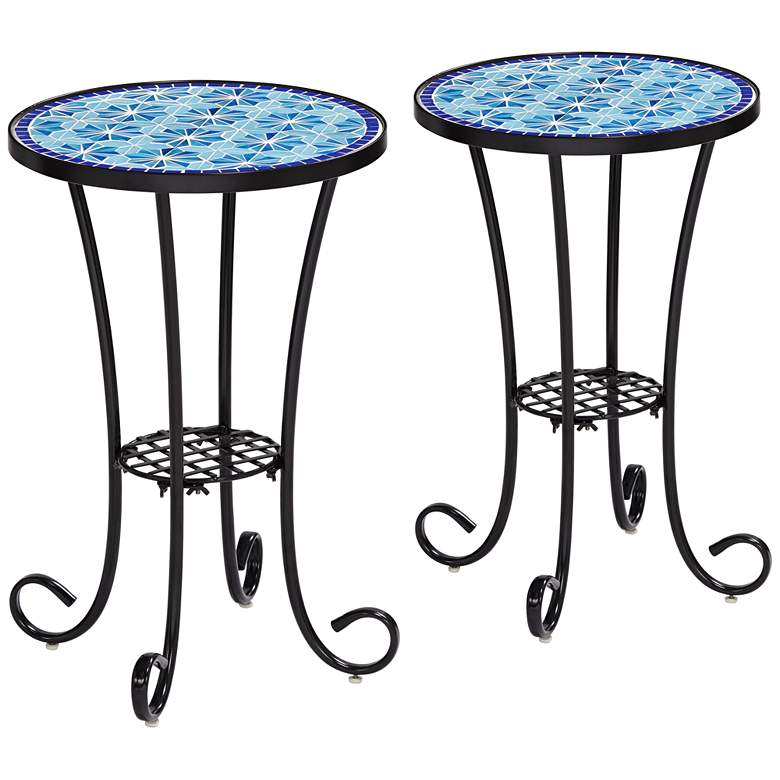 Image 1 Blue Stars Mosaic Black Outdoor Accent Tables Set of 2