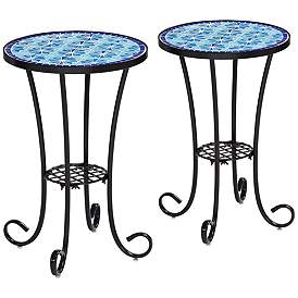 Image1 of Blue Stars Mosaic Black Outdoor Accent Tables Set of 2