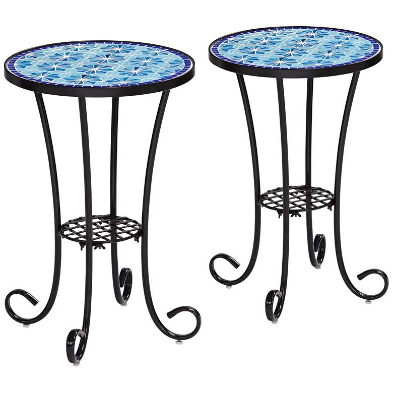 Image 1 Blue Stars Mosaic Black Outdoor Accent Tables Set of 2