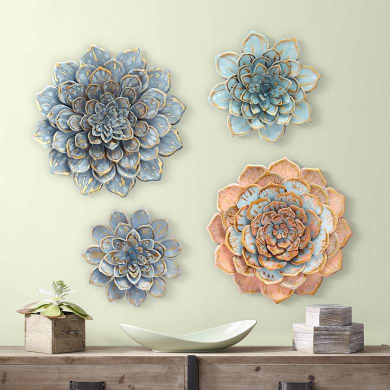 Image 1 Blue Succulents 24 inch Round 4-Piece Wall Art