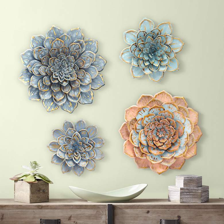 Image 1 Blue Succulents 24" Round 4-Piece Wall Art