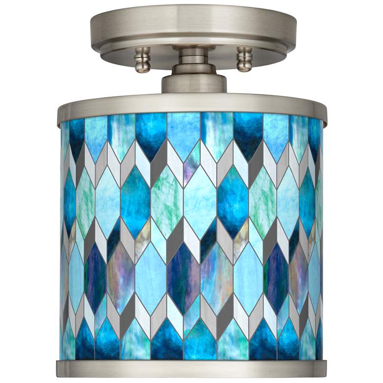 Image 1 Blue Tiffany Cyprus 7 inch Wide Brushed Nickel Ceiling Light