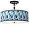 Blue Tiffany Giclee 16"W Black Semi-Flush Ceiling Light