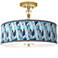 Blue Tiffany Giclee 16"W Gold Semi-Flush Ceiling Light