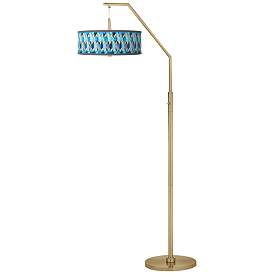 Image2 of Blue Tiffany Giclee Warm Gold Arc Floor Lamp